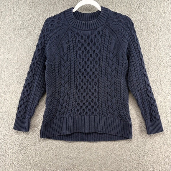J.Crew Navy Cable Knit Sweater Women’s XS 100% Cotton Crewneck - Picture 2 of 8